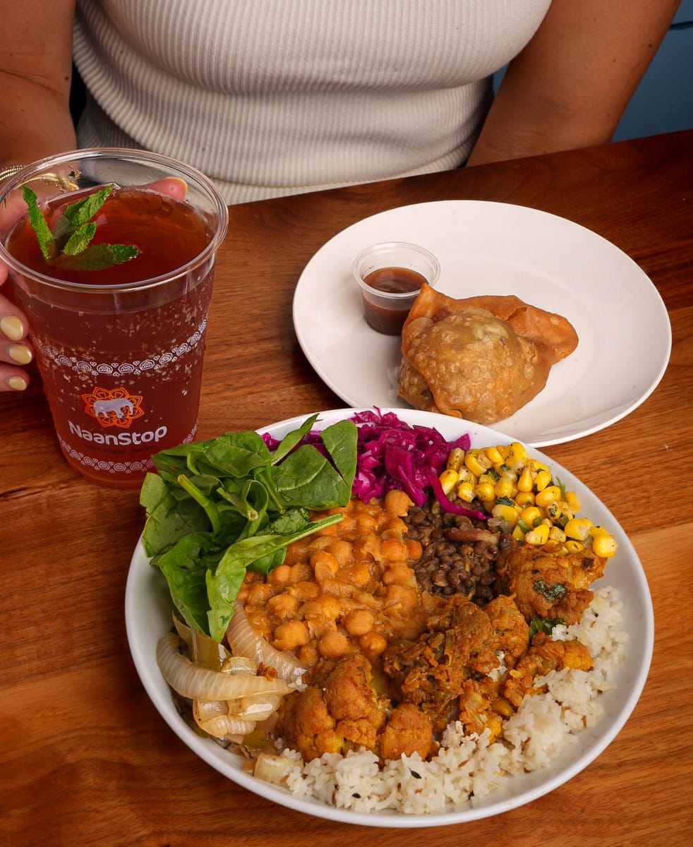 Vegan Sampler bowl with chola, gobi and dal